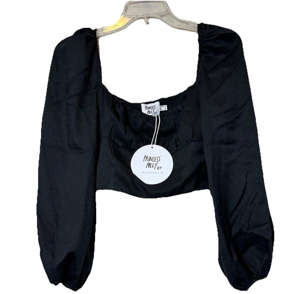 Princess Polly Ariah Black Puff Sleeve Crop Top Party Festival Women’s Sz 6 NWT